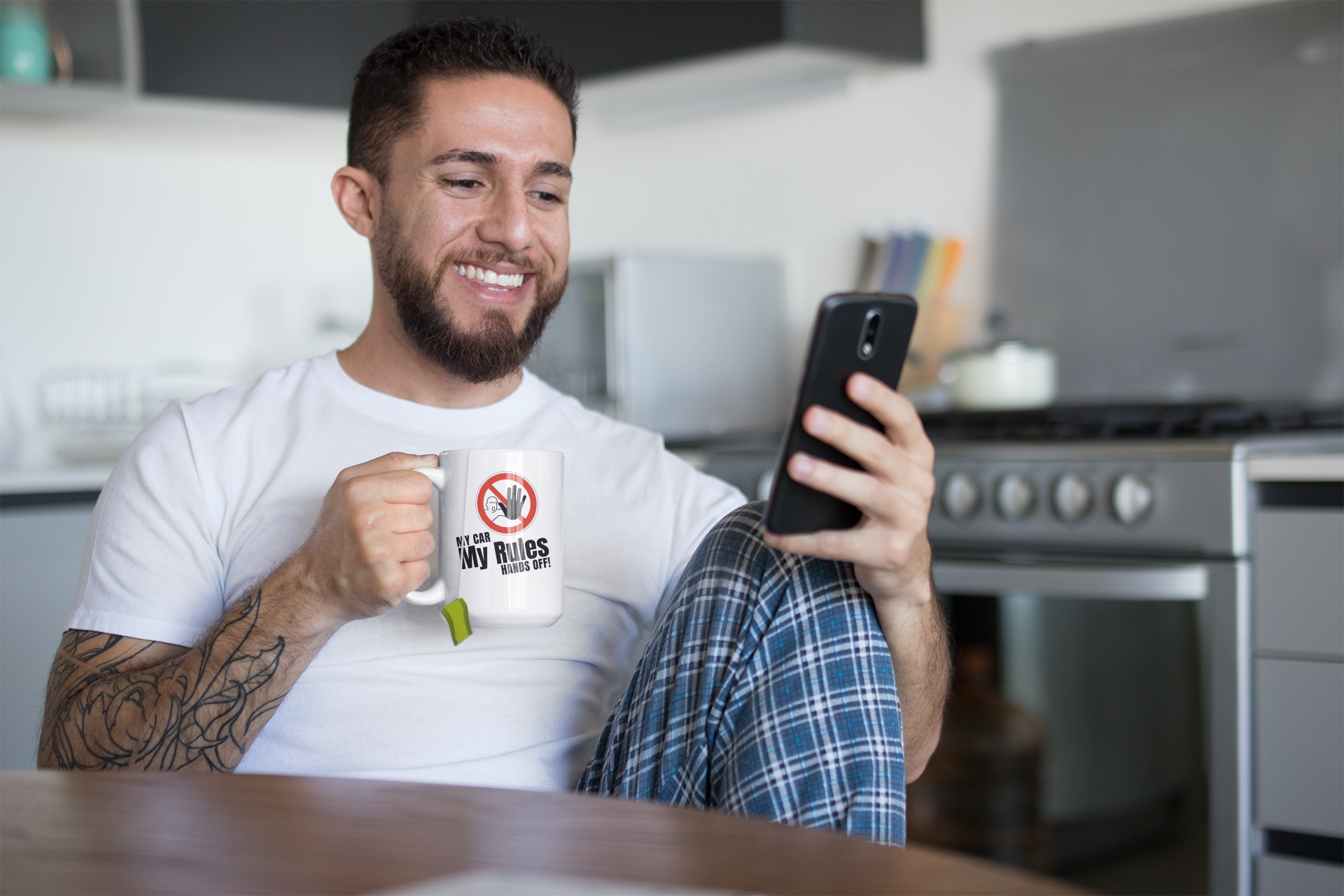 young man drinking tea out of his jdm Mug